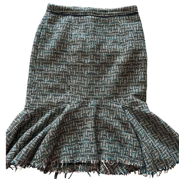 Womens Tweed Skirt Flounce Hem Herringbone Pencil Skirt - Picture 2 of 7